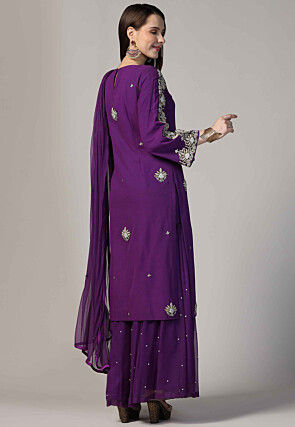 Hand Embroidered Georgette Pakistani Suit in Purple