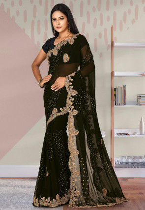 Hand Embroidered Georgette Saree in Black