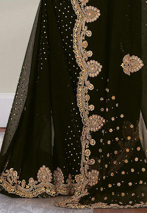 Hand Embroidered Georgette Saree in Black