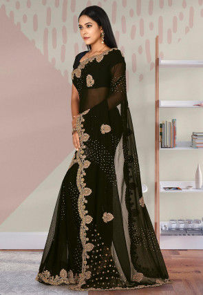 Hand Embroidered Georgette Saree in Black