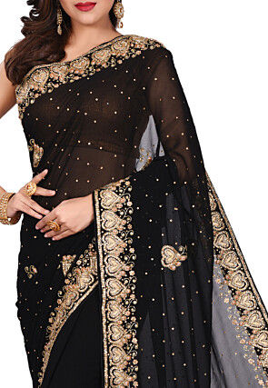 Hand Embroidered Georgette Saree in Black