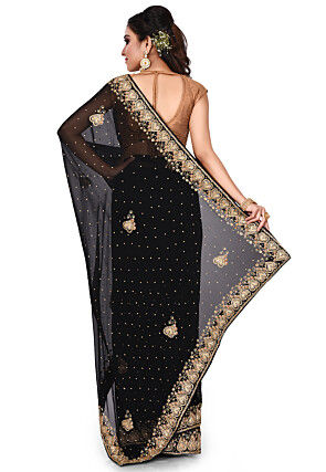 Hand Embroidered Georgette Saree in Black