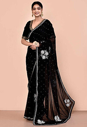 Hand Embroidered Georgette Saree in Black