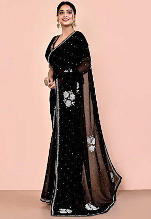 Hand Embroidered Georgette Saree in Black