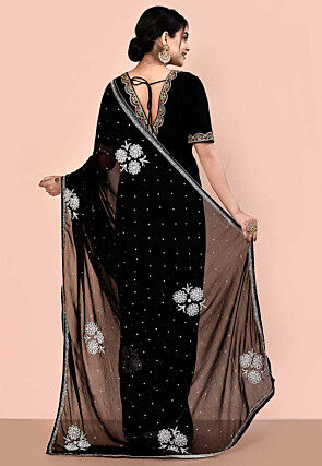 Hand Embroidered Georgette Saree in Black