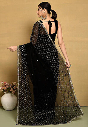 Hand Embroidered Georgette Saree in Black