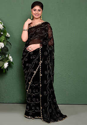 Hand Embroidered Georgette Saree in Black