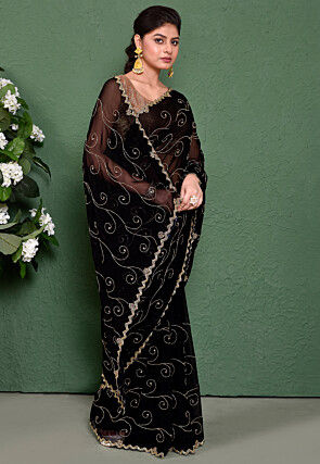 Hand Embroidered Georgette Saree in Black