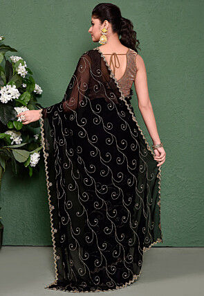 Hand Embroidered Georgette Saree in Black
