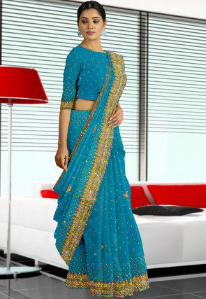 Hand Embroidered Georgette Saree in Blue