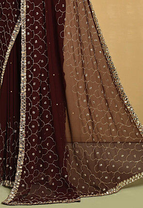 Hand Embroidered Georgette Saree in Brown