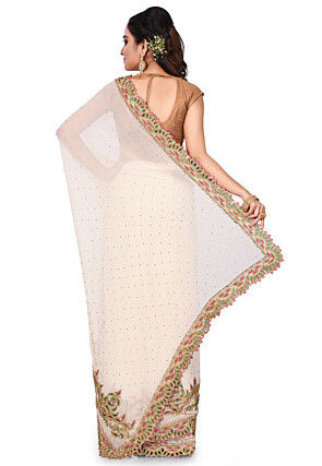 Hand Embroidered Georgette Saree in Cream