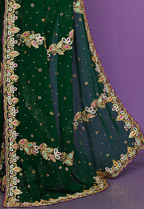 Hand Embroidered Georgette Saree in Dark Green