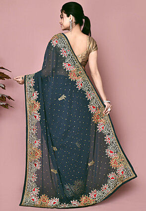 Hand Embroidered Georgette Saree in Dark Grey