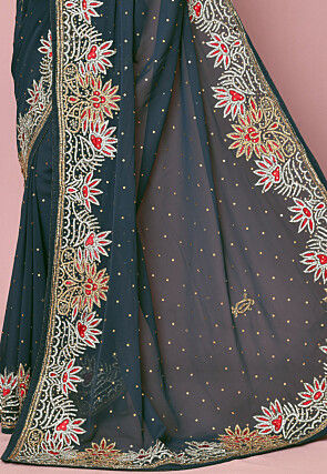 Hand Embroidered Georgette Saree in Dark Grey