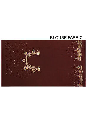 Hand Embroidered Georgette Saree in Dark Maroon