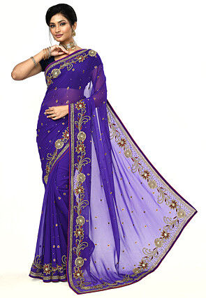 Hand Embroidered Georgette Saree in Indigo Blue