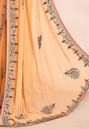 Hand Embroidered Georgette Saree in Light Orange