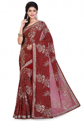 Hand Embroidered Georgette Saree in Maroon