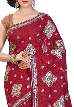 Hand Embroidered Georgette Saree in Maroon