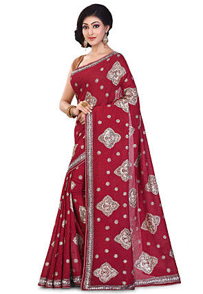Hand Embroidered Georgette Saree in Maroon