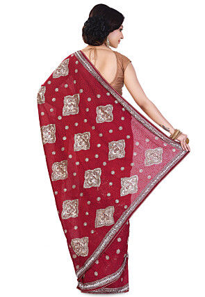Hand Embroidered Georgette Saree in Maroon