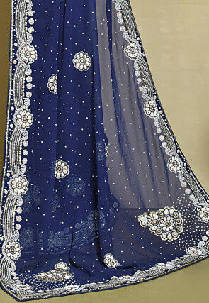 Hand Embroidered Georgette Saree in Navy Blue
