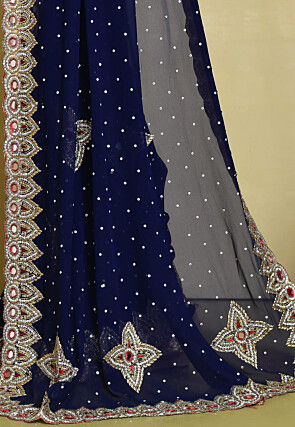 Hand Embroidered Georgette Saree in Navy Blue