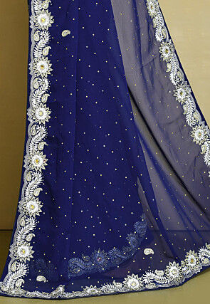 Hand Embroidered Georgette Saree in Navy Blue