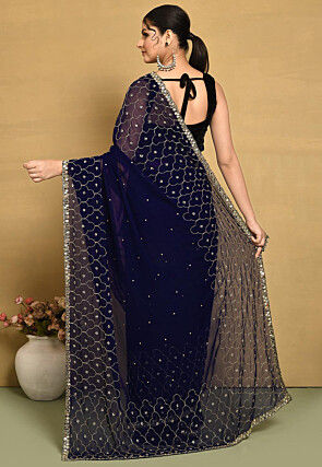 Hand Embroidered Georgette Saree in Navy Blue