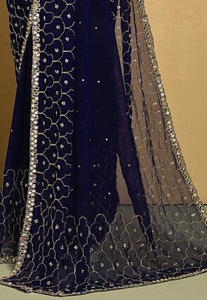 Hand Embroidered Georgette Saree in Navy Blue