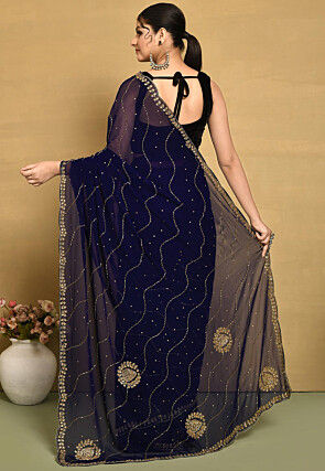 Hand Embroidered Georgette Saree in Navy Blue