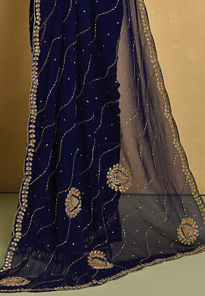 Hand Embroidered Georgette Saree in Navy Blue