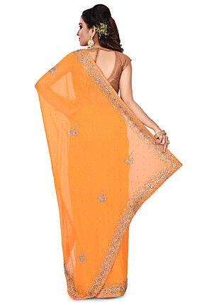 Hand Embroidered Georgette Saree in Orange