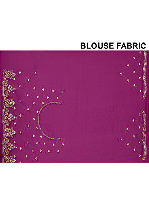 Hand Embroidered Georgette Saree in Dark Pink and Blue