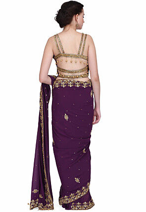 Hand Embroidered Georgette Saree in Purple
