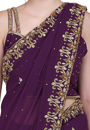 Hand Embroidered Georgette Saree in Purple