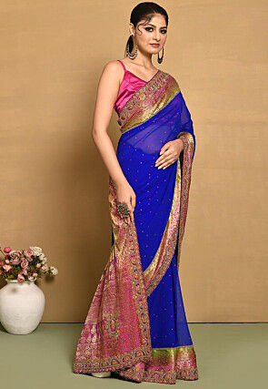 Hand Embroidered Georgette Saree in Royal Blue
