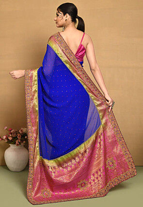 Hand Embroidered Georgette Saree in Royal Blue