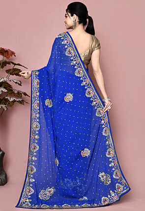 Hand Embroidered Georgette Saree in Royal Blue