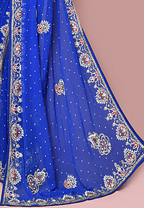 Hand Embroidered Georgette Saree in Royal Blue