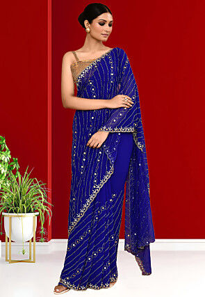 Hand Embroidered Georgette Saree in Royal Blue