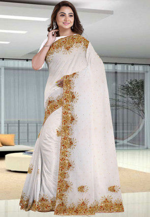 Soft Georgette Saree With Full Embroidery Less And With Moror Work