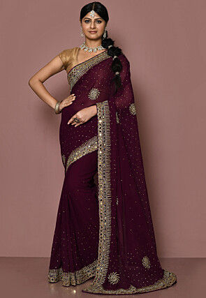Hand Embroidered Georgette Saree in Wine