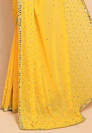 Hand Embroidered Georgette Saree in Yellow