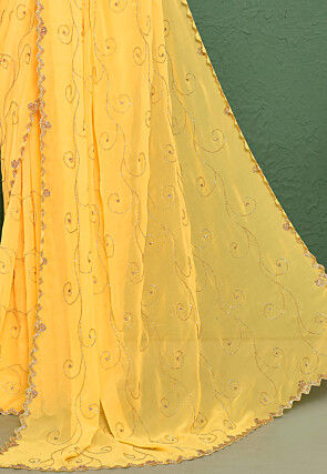 Hand Embroidered Georgette Saree in Yellow