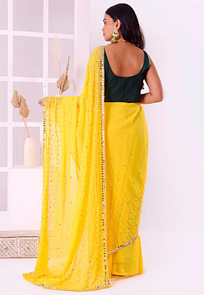 Hand Embroidered Georgette Saree in Yellow