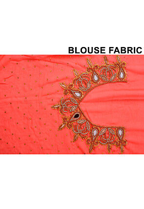 Hand Embroidered Georgette Scalloped Saree in Dark Peach