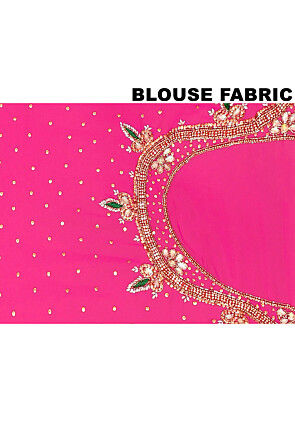 Hand Embroidered Georgette Scalloped Saree in Fuchsia