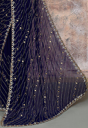 Hand Embroidered Georgette Scalloped Saree in Navy Blue